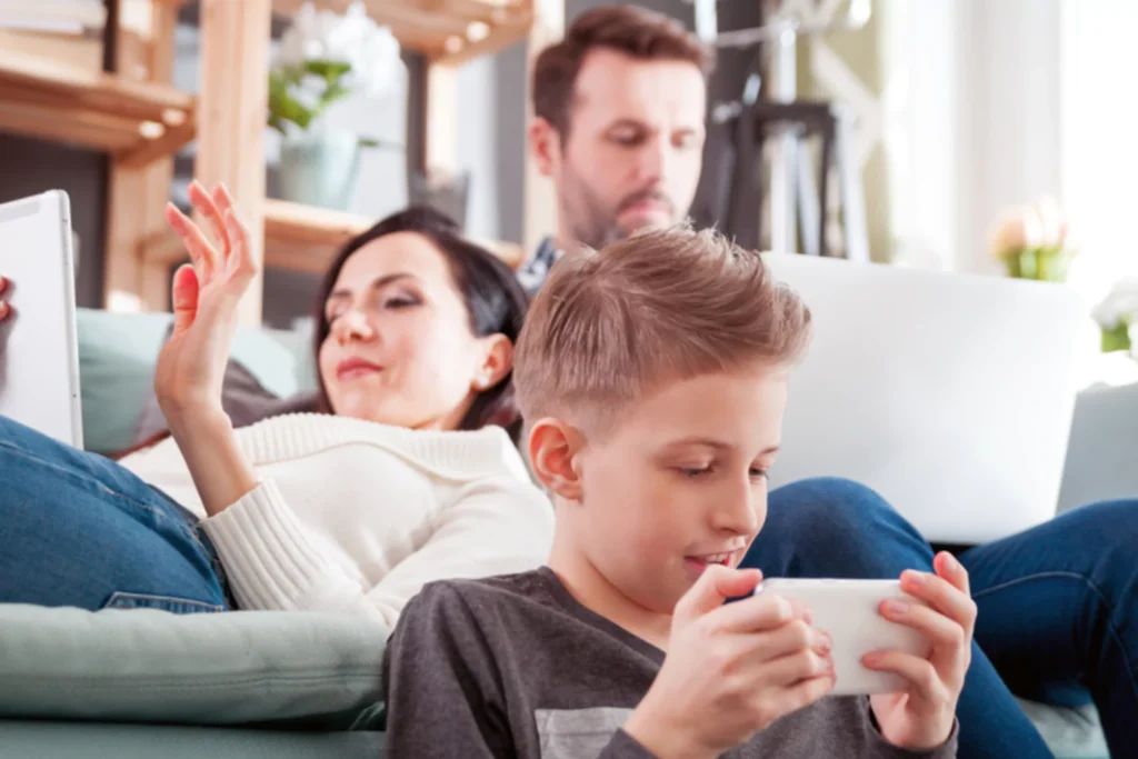 Family sitting on a couch